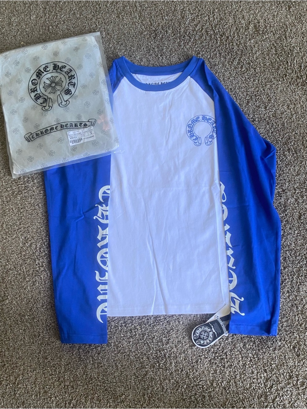 Chrome Hearts White & Royal Blue Raglan Long Sleeve Tee